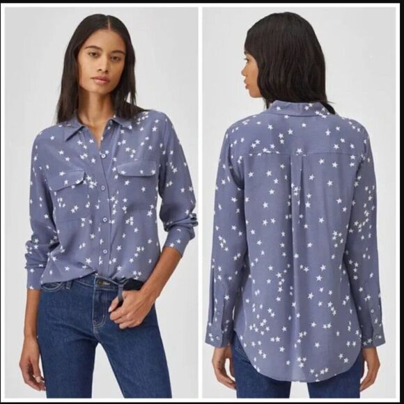 EQUIPMENT Slim Signature Bluestone Star Print Top XS - Picture 1 of 7